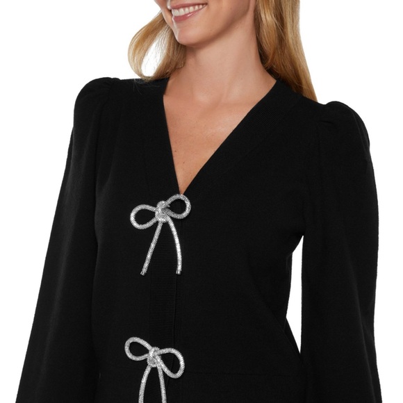 NWT Express Sparkle Bow Cardigan SOLD OUT Puff Sleeve Black XL - Picture 13 of 15